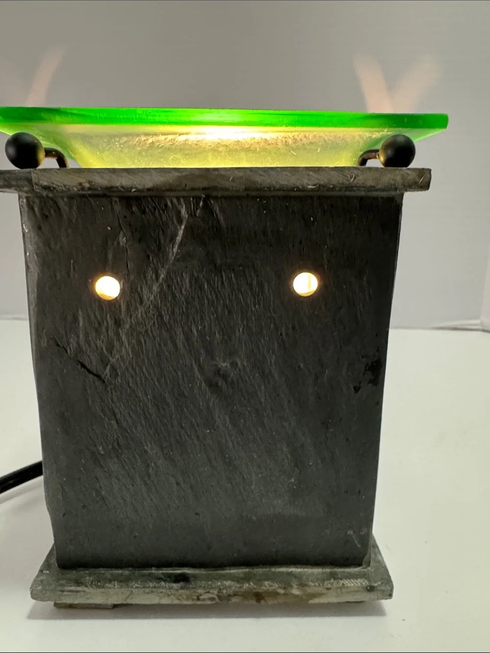 Scentsy Grey Stone Warmer-retired with Green Glass Top